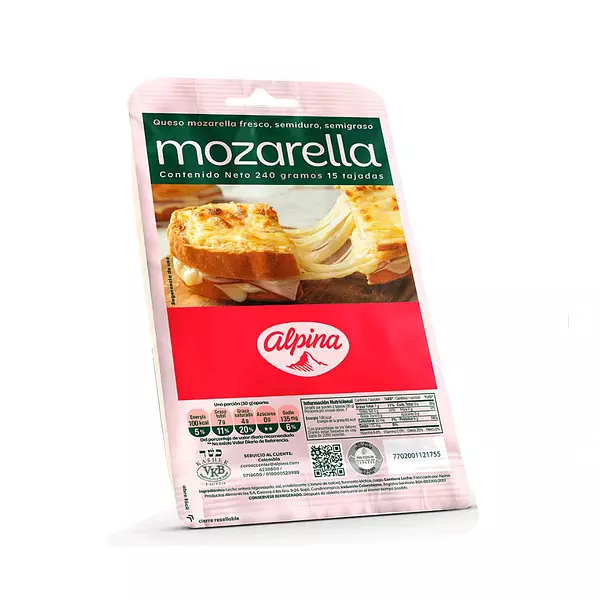 Queso Tajado Mozarella Alpina, Fresco Semiduro