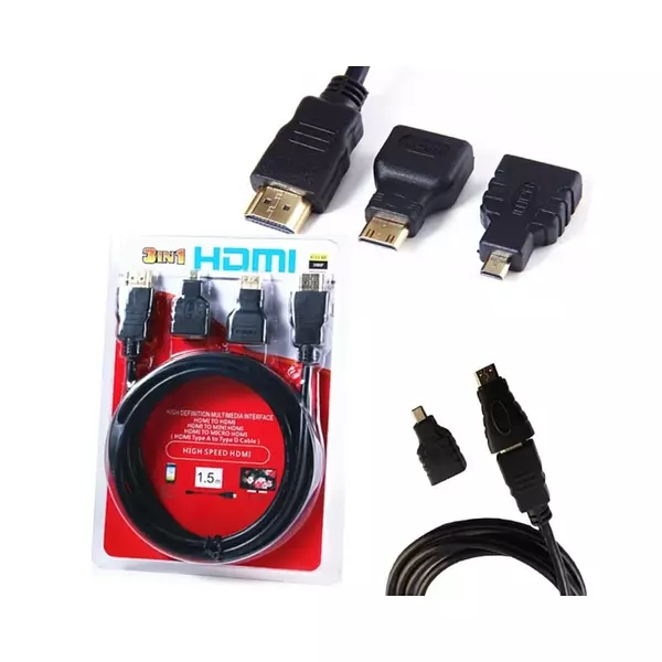 Hdmi 1.5 Metros 3 En 1 Mini Hdmi + Micro Hdmi