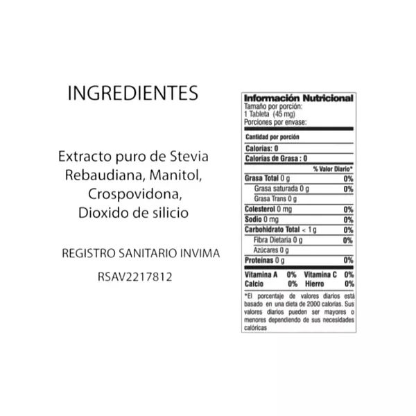 Stevia Orgánica 100 Tabletas Erba Dolce