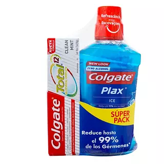 Enjuague Bucal Colgate Plax + Crema Colgate Total 12