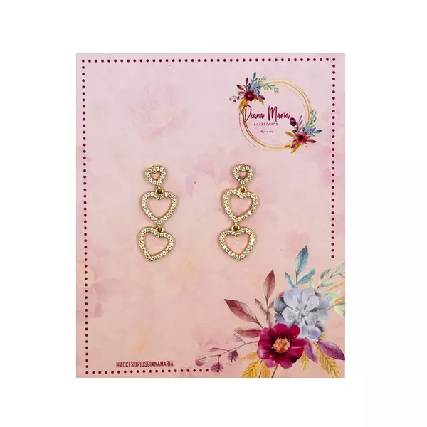 Aretes Triple de Corazón Diana Maria