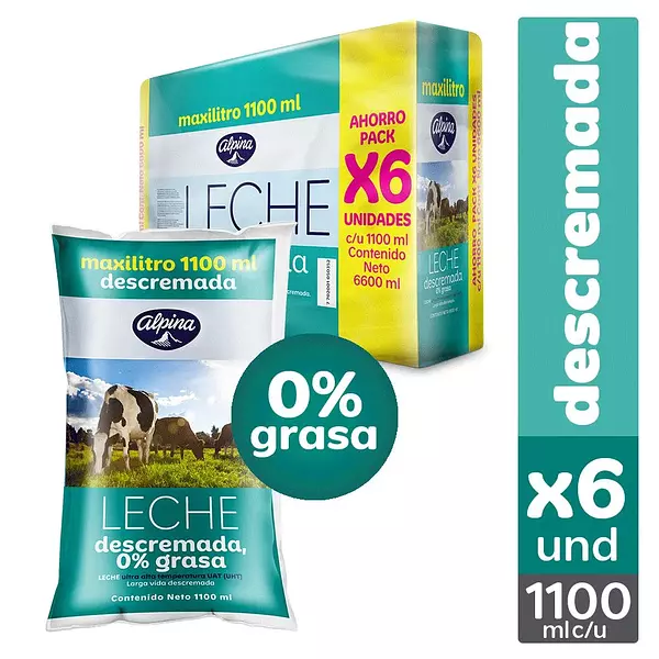 Leche Alpina  Descremada 0 Grasa Sixpack