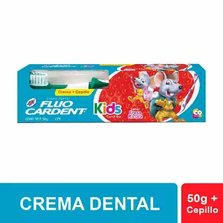 Crema Dental Fluo carden Kids Fresa Ricura Gratis Cepillo