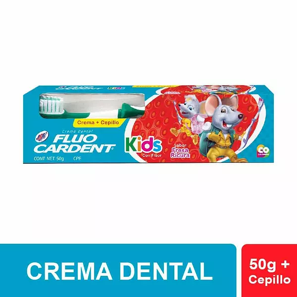 Crema Dental Fluo carden Kids Fresa Ricura Gratis Cepillo