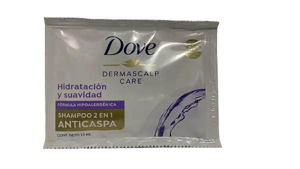 shampoo dove 2 en 1 anticaspa  sobre