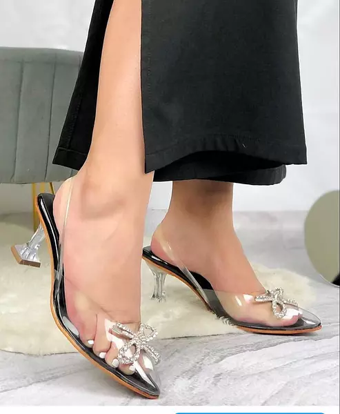 Stilettos Negro X Moño Plateado