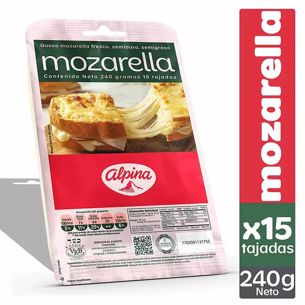 Quezo Mozarella Tajado Alpina