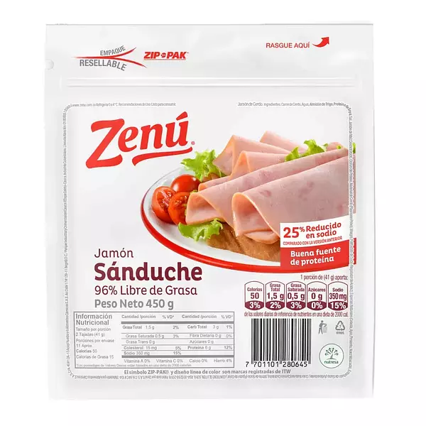 Jamon Sanduche Zenu 22 Tajadas