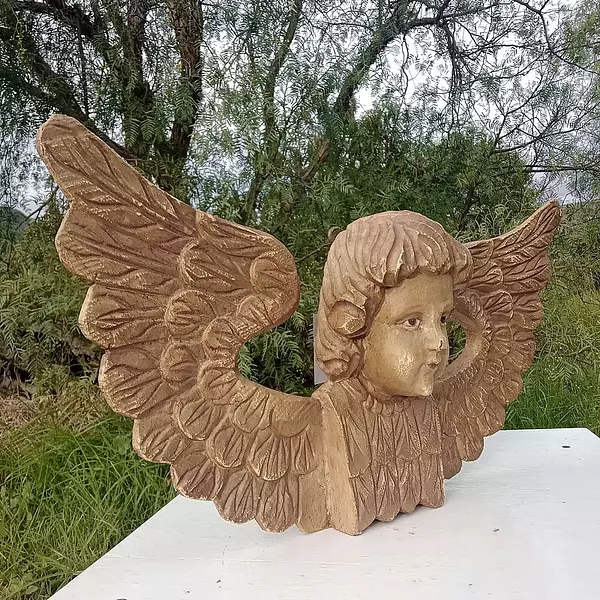 Angel Tallado En Madera Y Ojos De Cristal - España 1890