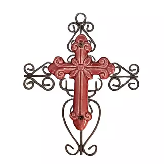 Cruz Artesanal De Cerámica Y Metal