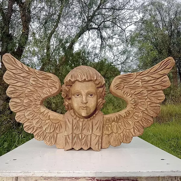 Angel Tallado En Madera Y Ojos De Cristal - España 1890